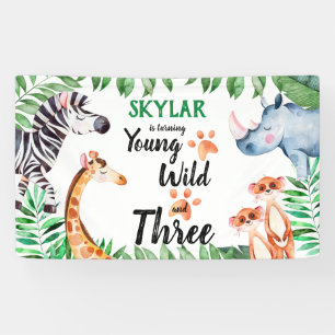 Young Wild and Three Safari Animal 3rd Birthday Spandoek