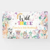 Young Wild and Three Safari Animal 3rd Birthday Spandoek (Horizontaal)