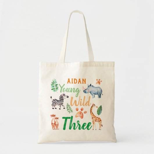 Young Wild and Three Safari Animal 3rd Birthday Tote Bag (Voorkant)
