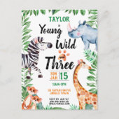 Young Wild and Three Safari Animal 3rd Birthday Uitnodiging Briefkaart (Voorkant)