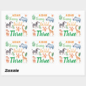Young Wild and Three Safari Animal 3rd Birthday Vierkante Sticker (Vel)