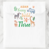 Young Wild and Three Safari Animal 3rd Birthday Vierkante Sticker (Tas)