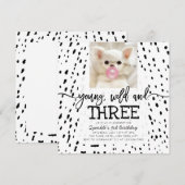 Young Wild and Three Safari Animal Print Birthday Kaart (Voorkant / Achterkant)