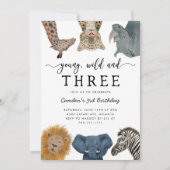 Young Wild and Three Safari Birthday Party Invitat Kaart (Voorkant)