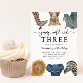 Young Wild and Three Safari Birthday Party Invitat Kaart