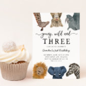 Young Wild and Three Safari Birthday Party Invitat Kaart