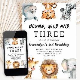 Young Wild and Three Safari Birthday Party Kaart