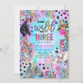 Young Wild and Three Safari Neon Cheetah Birthday Kaart (Voorkant)