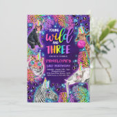 Young Wild and Three Safari Neon Cheetah Birthday Kaart (Staand voorkant)