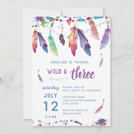 Young Wild and Three/Third Birthday Invitation Kaart (Voorkant)