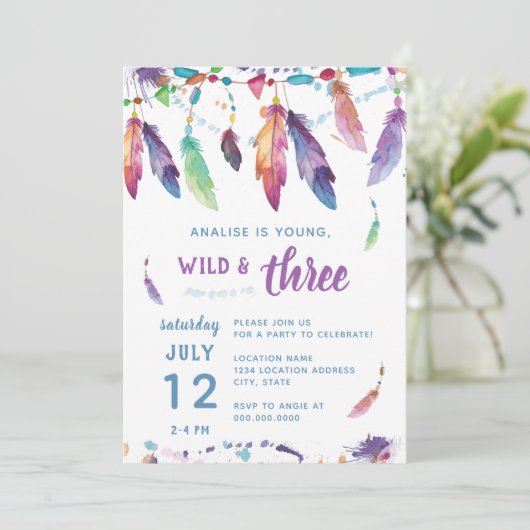 Young Wild and Three/Third Birthday Invitation Kaart (Staand voorkant)