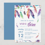 Young Wild and Three/Third Birthday Invitation Kaart (Voorkant / Achterkant)