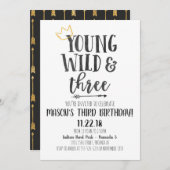 Young Wild and Three Third Birthday Invitation Kaart (Voorkant / Achterkant)