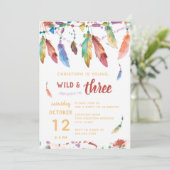Young Wild and Three/Third Birthday Invitation Kaart (Staand voorkant)