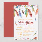 Young Wild and Three/Third Birthday Invitation Kaart (Voorkant / Achterkant)
