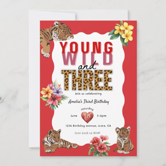 Young Wild and Three Tiger Tropical Birthday Kaart (Voorkant)