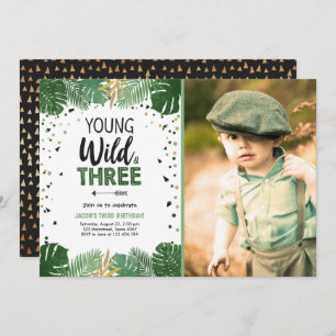 Young Wild and Three Tropical Safari Boy Birthday Kaart