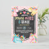 Young Wild and Three Unicorn Birthday Party Kaart (Staand voorkant)