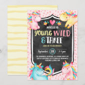 Young Wild and Three Unicorn Birthday Party Kaart (Voorkant / Achterkant)