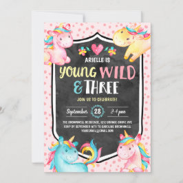 Young Wild and Three Unicorn Birthday Party Kaart