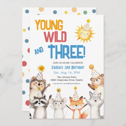 Young Wild and Three Zoo Animals Kaart (Voorkant / Achterkant)