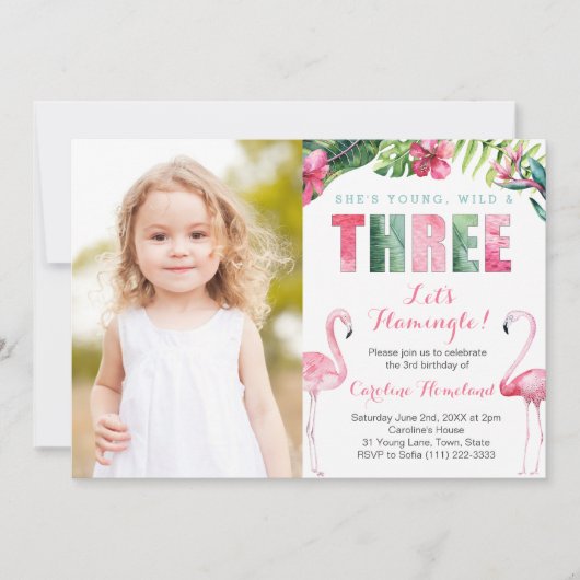 Young Wild DREE, Girl 3rd Birthday Party Afbeeldin Kaart (Voorkant)