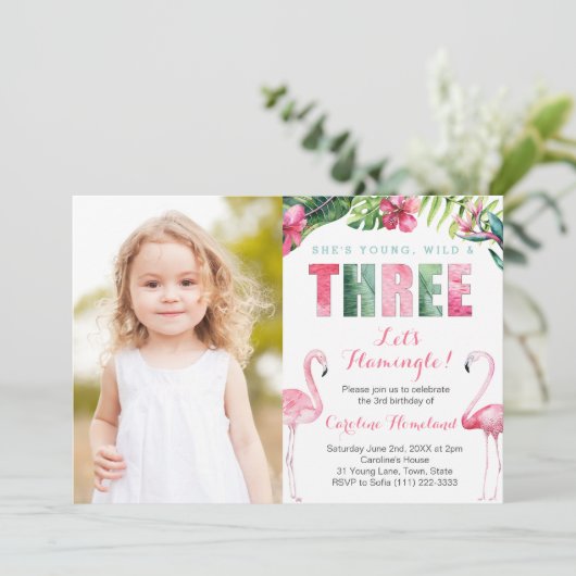Young Wild DREE, Girl 3rd Birthday Party Afbeeldin Kaart (Staand voorkant)