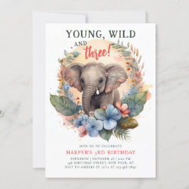 Young Wild Drie 3rd Birthday Kinder Cute Elephant Kaart