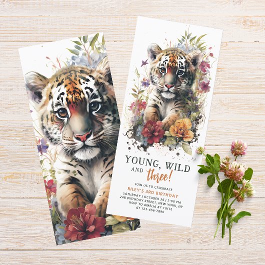 Young Wild Drie 3rd Birthday Kinder Cute Tiger Kaart