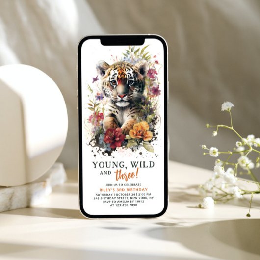 Young Wild Drie 3rd Birthday Kinder Cute Tiger Kaart