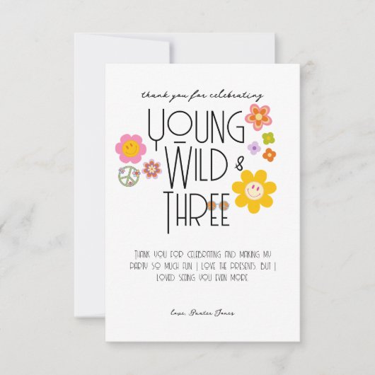 Young, Wild & Drie | B-Day Dankkaart | Glimlach Bedankkaart (Voorkant)