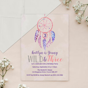 Young, Wild & Drie Boho 3e Verjaardag Acryl Uitnodigingen