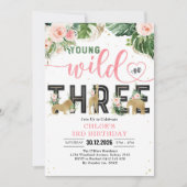 Young Wild & Drie Feestbeesten Meisje 3e Verjaarda Kaart (Voorkant)