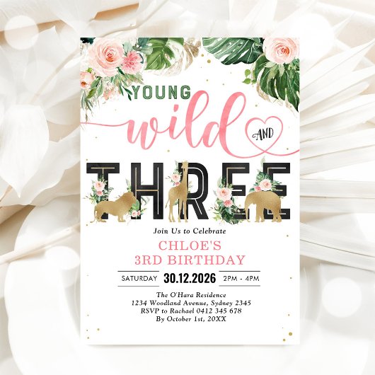 Young Wild & Drie Feestbeesten Meisje 3e Verjaarda Kaart