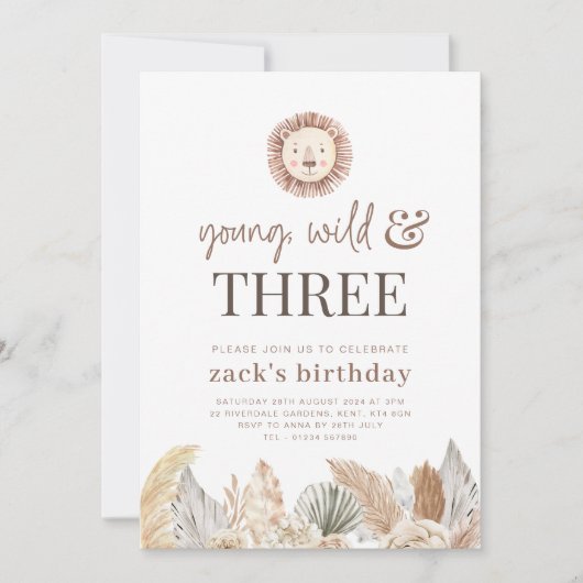 Young, Wild & Drie Neutrale Bladeren Uitnodigen Kaart (Voorkant)