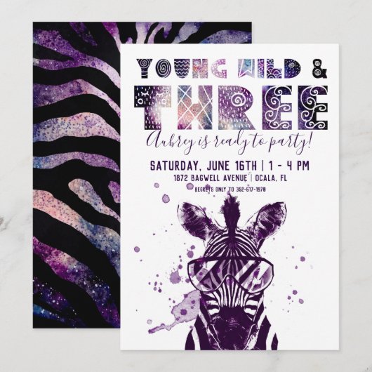 Young, Wild & Drie | Rockstar Zebra Kaart (Voorkant / Achterkant)
