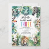 Young Wild & Drie Safari Dieren 3e Verjaardag Kaart (Voorkant)