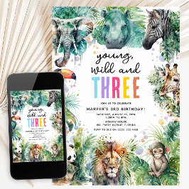 Young Wild & Drie Safari Dieren 3e Verjaardag Kaart