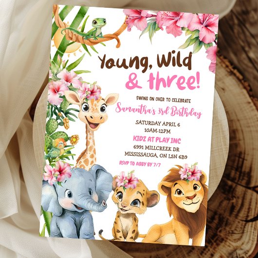 Young Wild en 3 Safari Meisjes Derde Verjaardag Kaart