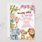 Young Wild en 3 Safari Meisjes Derde Verjaardag Kaart (Voorkant)