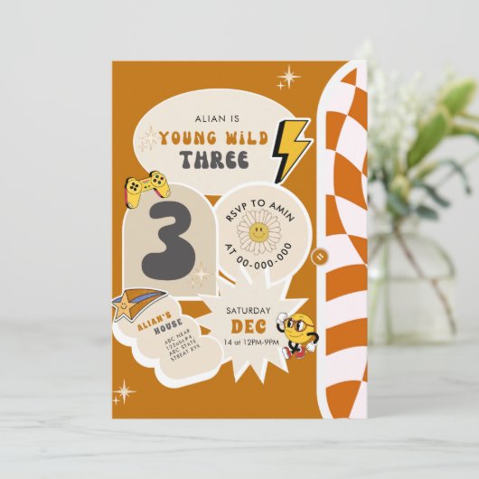 Young Wild en drie 3e Retro geruite verjaardag Kaart (Staand voorkant)