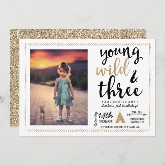 Young Wild en Drie Foto Uitnodiging (Voorkant / Achterkant)