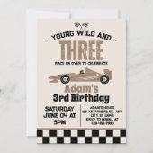Young Wild en drie raceauto's 3e verjaardagsfeestj Kaart (Voorkant)