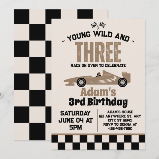 Young Wild en drie raceauto's 3e verjaardagsfeestj Kaart (Voorkant / Achterkant)