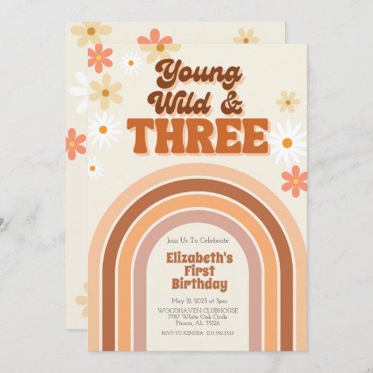 Young Wild en DRIE retro verjaardagsuitnodiging Kaart (Voorkant / Achterkant)