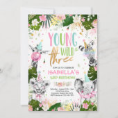 Young Wild en drie verjaardagsafari dieren feest Kaart (Voorkant)