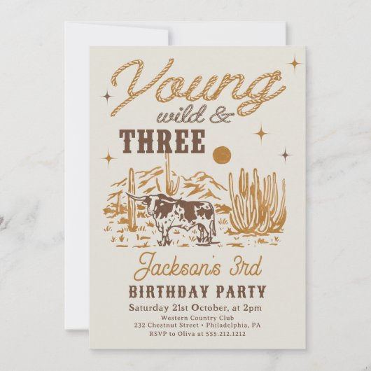 Young, Wild en drie Westerne verjaardagsuitnodigin Kaart (Voorkant)