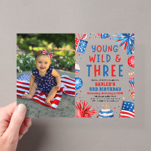 Young Wild en Three 4th July 3rd Verjaardagsfeestj Acryl Uitnodigingen