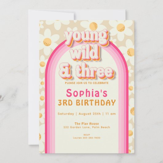 Young Wild en Three Boho Daisy Rainbow Verjaardag  Kaart (Voorkant)