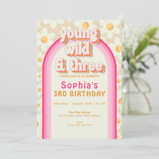 Young Wild en Three Boho Daisy Rainbow Verjaardag  Kaart (Staand voorkant)